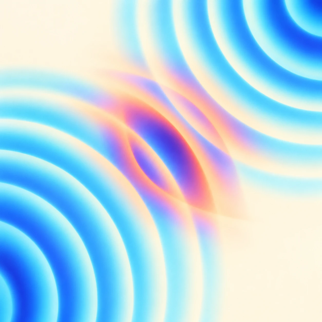 Cyan and coral optical waves forming a shared rhythm